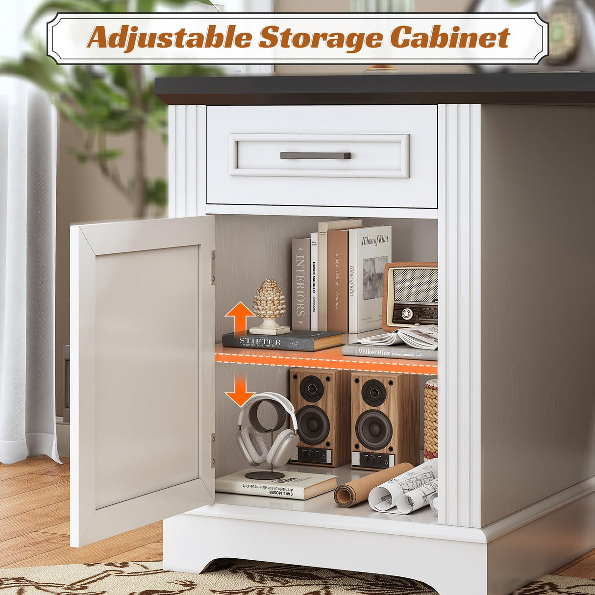 SEDETA Farmhouse 69" Executive L Shaped Desk, Home Office Desk with Drawers and Storage Cabinet & Power Outlet, Corner Computer Desk, White SEDETA