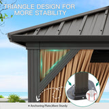 GarveeLife 10x12ft Double Roof Hardtop Gazebo, Heavy Duty Galvanised Steel Hardtop Pavilion with Nettings and Curtains, Metal Roof Gazebo for Patio, Terrace, Lawn and Deck, Brown GarveeLife