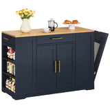 YITAHOME 53 inch Large Rolling Kitchen Island with Trash Can Storage Cabinet, Portable Mobile Islands Table Long Floating Movable w Wheels Cabinet for 13 Gallon Garbage Bin 2 Drawer, Navy Blue YITAHOME