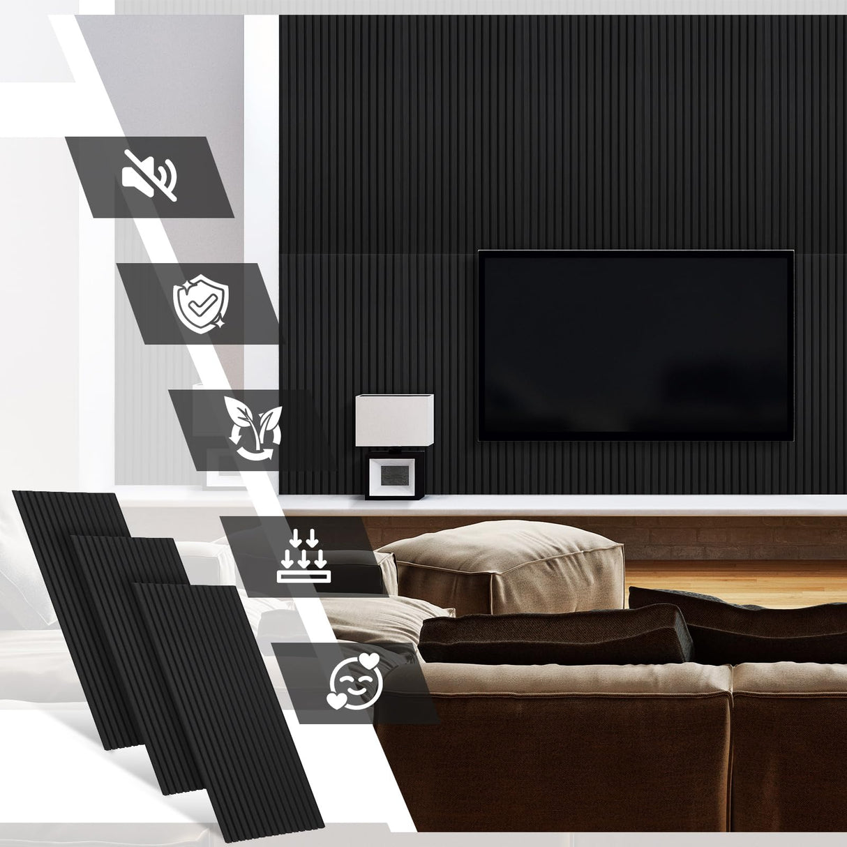 Frienda 6 Pcs 47.2 x 23.6 Inch Acoustic Wood Wall Panels Decorative Soundproof Wall Panels 3D Slat Wood Panels for Home Office Cinema Interior Wall Frienda