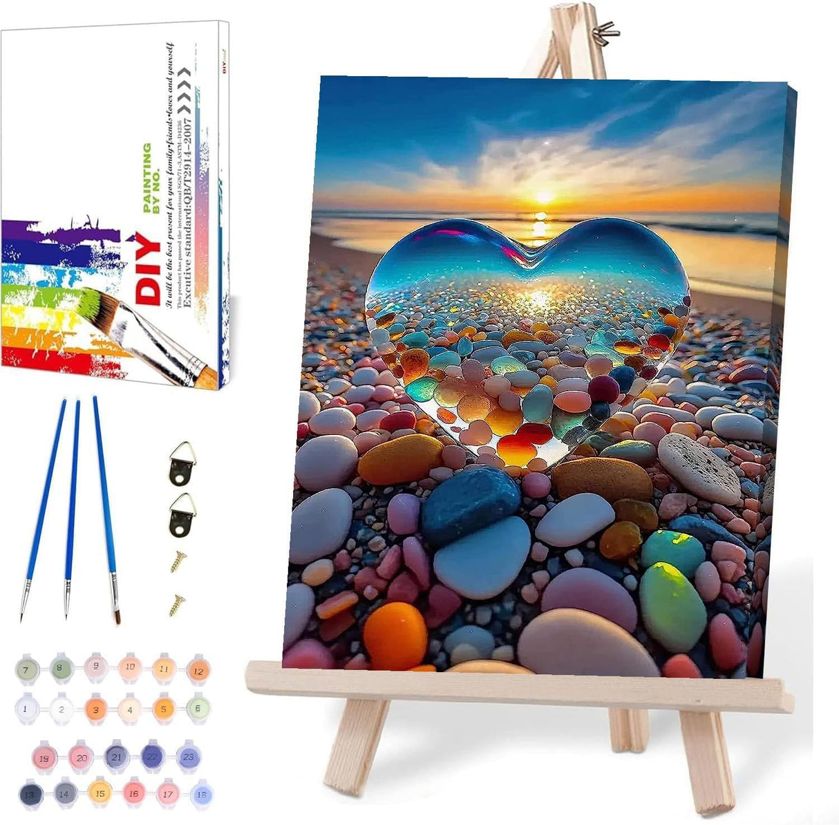 MIRCVSH Love Stone Paint by Numbers for Adults with Framed Canvas-with Wooden Easel,Paint by Number on Canvas,DIY Acrylic Oil Painting Kits with Brushes Nice Gift Box for Home Wall Decor(12x16 Inch) MIRCVSH