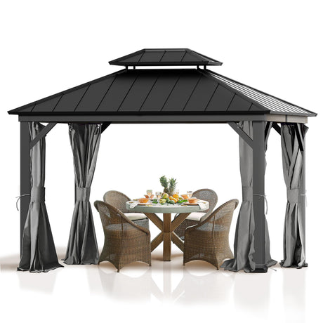 Covered Outdoor Gazebo Curtain Replacement Universal 4-Panel Sidewalls 10' x 12', Outdoor Gazebo Privacy Curtains with Zipper, Replacement for Patio Canopy, Garden, Backyard, Grey (Curtain Only) Covered Outdoor
