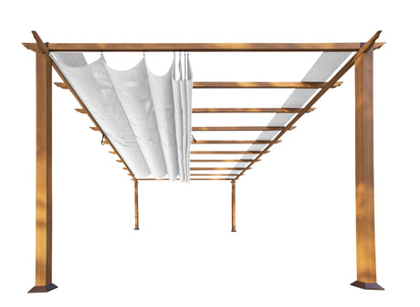 Paragon Outdoor 11’ x 16’ Florence Alumnum Pergola, Powder-Coated Aluminum Frame in Canadian Cedar Wood Grain Finish with Soft Top Retractable Canopy in White for Backyard, Patio, Porch, Garden Paragon Outdoor