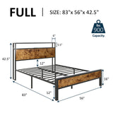 AMERLIFE Full Size Bed Frame, Industrial Platform Bed with Charging Station, 2-Tier Storage Headboard/No Box Spring Needed/Noise-Free/Dark Brown AMERLIFE