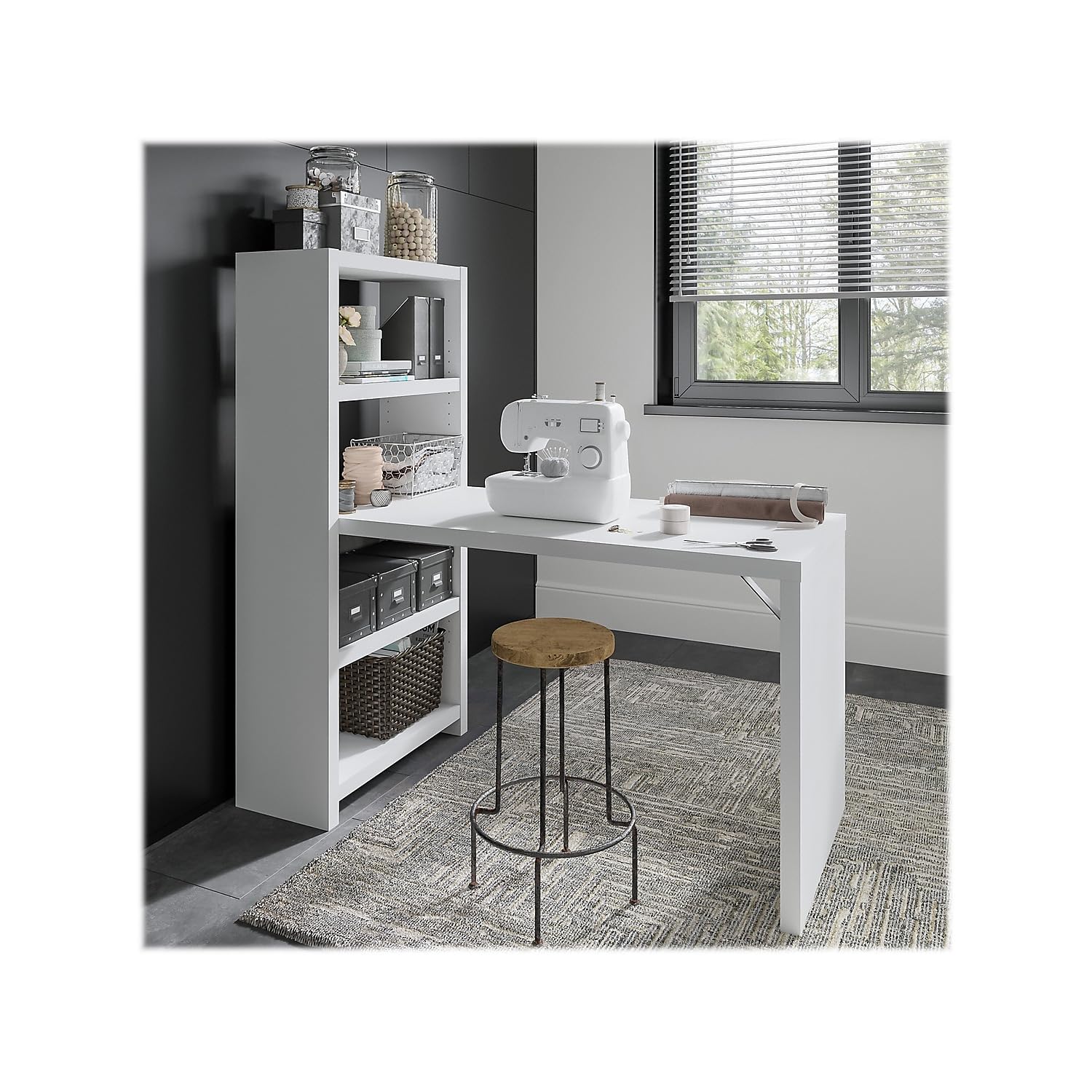 Office by kathy ireland Echo 4-Shelf 56-inch H Bookcase Desk, Pure White/Modern Gray (KI60507-03) - WoodArtSupply