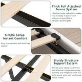 Loomie Queen Hydraulic Lift Bed Frame with LED Lights & Charging Station, White Leather Upholstered Wingback Design Loomie