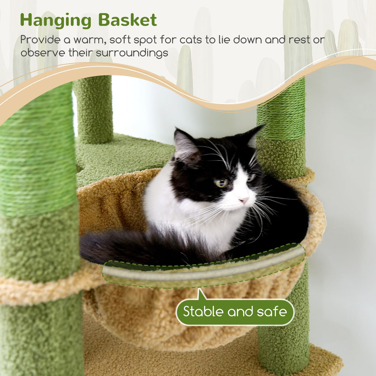 Globlazer S72 Heavy Duty Cactus Cat Tree for Large Cats, Sturdy 72in Maine Coon Cat Tree for Large Cats 20 lbs+ Cactus Cat Tower for Adult Biggest Cats with 6 Scratching Posts, Hammock Globlazer