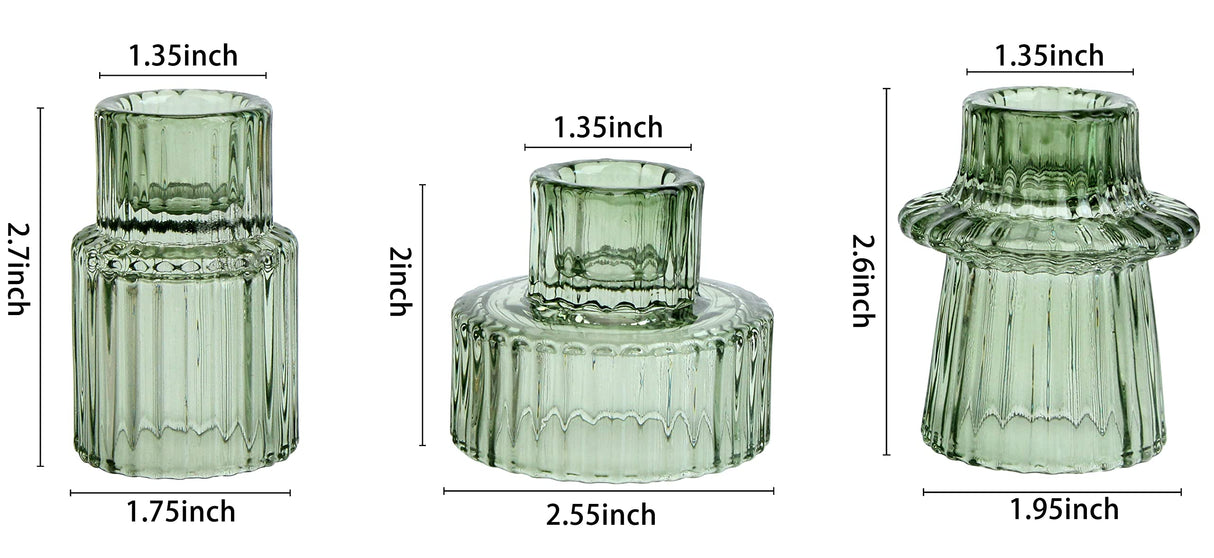 Vixdonos Taper Glass Candlestick Holders Tealight Candle Holders for Table Centerpieces, Wedding Decor and Dinner Party (3 Pcs, Green) Vixdonos