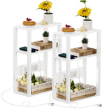 YUFAM Small Narrow Wood Side Table Set of 2 with Charging Station - Skinny Nightstand for Small Spaces, Slim Bedside Table with USB Ports and Outlets - Thin End Table with Storage, White YUFAM