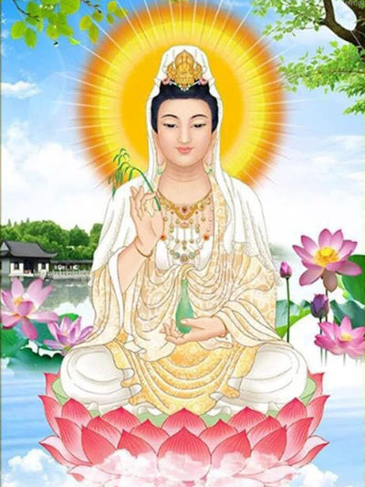 DIY 5D Diamond Painting Kits Full Drill Guanyin Bodhisattva, Buddha Statue Crystal Cross Stitch Wall Decorations for Living Room Art Kit 12x16 inch