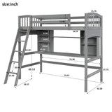 Merax Twin Size Grey Loft Bed with Desk and Shelves - Solid Pine Wood Frame Merax