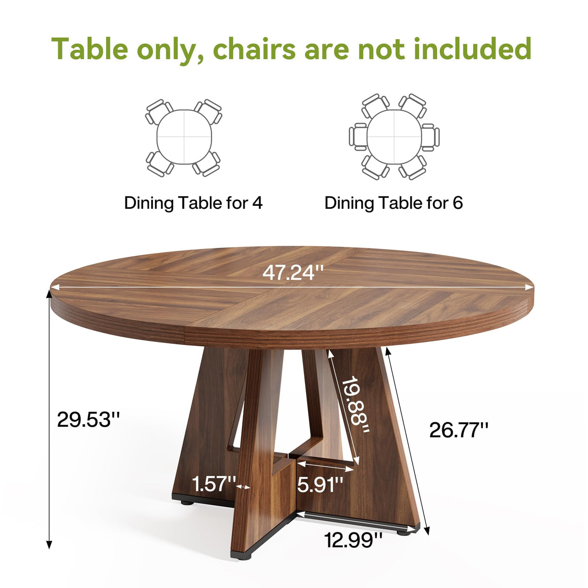 LITTLE TREE Round Dining Table for 4-6 People, 47 Inches Dining Room Table with Wooden Pedestal Base, Brown Dinner Tables, Circle Kitchen Tables for Dining Room, Kitchen, Living Room(Table Only) LITTLE TREE