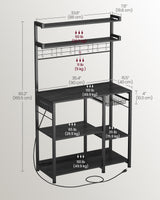 VASAGLE Bakers Rack with Power Outlet, 35.4 Inches Microwave Stand, Coffee Bar, 4 AC Outlets, with Adjustable Shelves, 8 S-Hooks, Basket, Spice Racks, Charcoal Gray and Ink Black UKKS031B22 VASAGLE