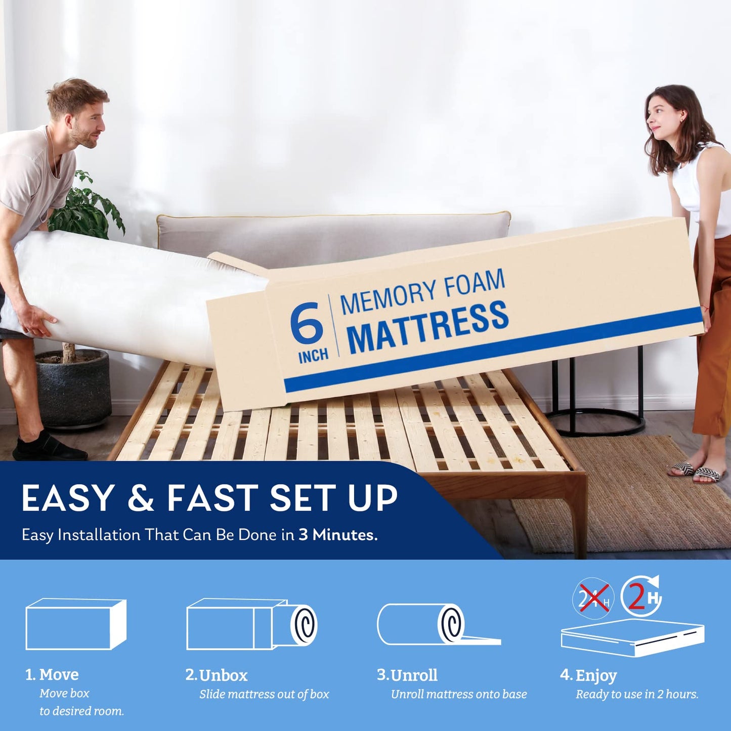 Full Mattress in a Box, 6 inch Mattresses for Platform Bed Double Size Daybed Bunk, Memory Foam Medium Firm