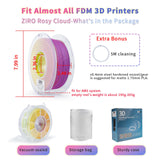 ZIRO PLA Filament Matte, Multicolors 3D Printer Filament, Tri-Colors 3-in-1 Chrome Coextrusion, Magic Visual Effect PLA, Fit Most FDM 3D Printers,1KG/2.2lb Spool, Rosy Cloud (Matte) ZIRO