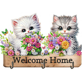 Diamond Art Kits for Adults, DIY Diamond Painting Key Holder for Wall with 3 Hooks for Hanging Keys, Sunglasses, Bag (Cats) WoodArtSupply