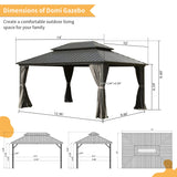 Domi 10' X 14' Hardtop Gazebo, Aluminum Metal Gazebo with Galvanized Steel Double Roof Canopy, Curtain and Netting, Permanent Gazebo Pavilion for Patio, Backyard, Deck, Lawn… domi outdoor living