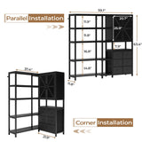 HAUOMS Corner Bookshelf, 5 Tier Industrial Convertible Bookshelf with 6 Fabric Drawers, Corner Bookcase Large L Shaped Storage Display Shelf for Home Office, Living Room, Kitchen, Black HAUOMS