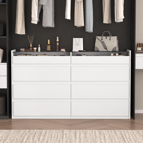 ZORPLIX White Dresser for Bedroom, 8 Drawer Dresser with Glass Top and LED Light, Modern Chest of Drawers, Jewelry Dressers Display, Dressers Organizer for Bedroom, Closet, Living Room ZORPLIX