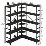 IRONCK Industrial Bookcases and Bookshelves, 5-Tiers Corner Bookcase with Curved Panels, L Shaped Shelf with Metal Frame for Open Storage for Living Room Home Office, Black IRONCK