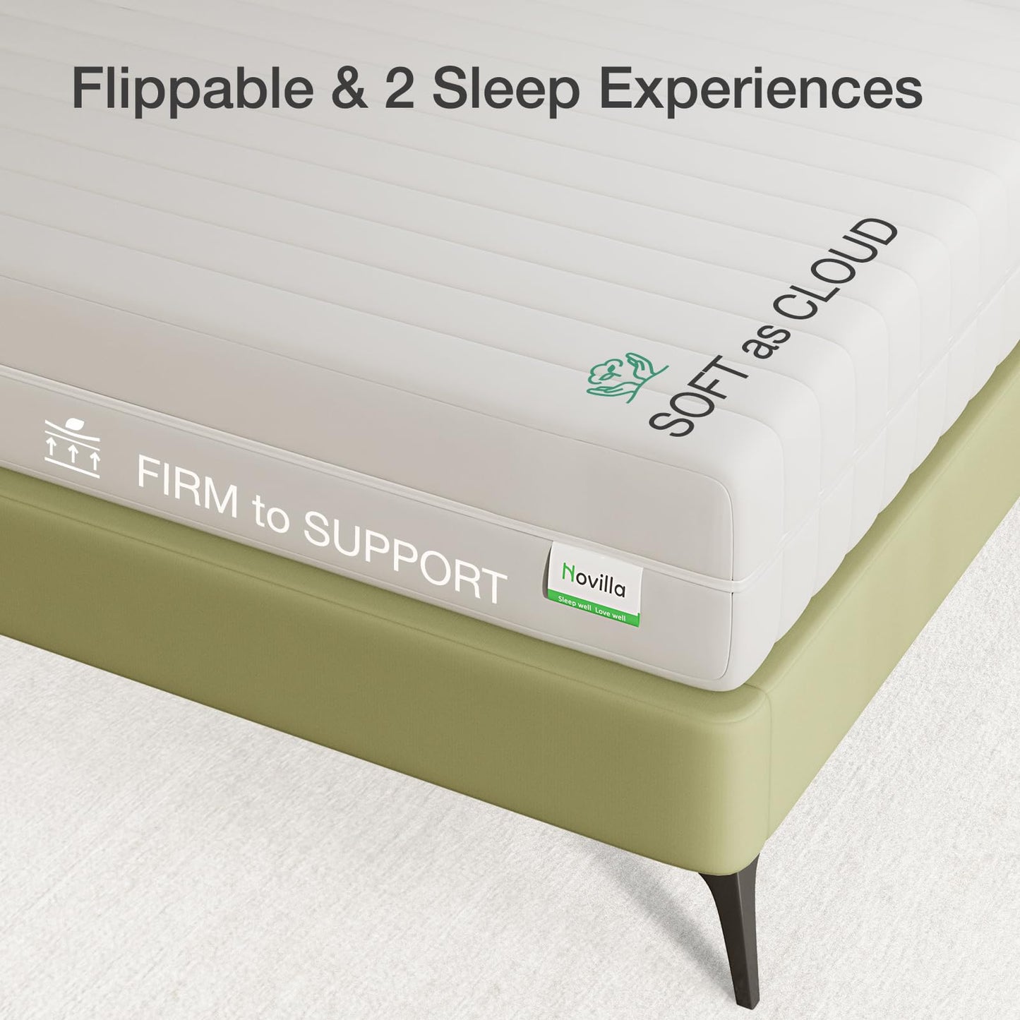 Novilla Twin Mattress, 6 Inch Foam Mattress in a Box, Double Side Sleep Twin Size Mattress with Breathable Fabric Cover for Back & Side Sleeper, Flippable Mattress with Air Zone