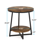 Tribesigns End Table, 2 Tier Round Side Table with Storage Shelf, Industrial Nightstand Bedside Table Coffee Accent Table for Living Room Bedroom Small Space, Rustic Brown Tribesigns