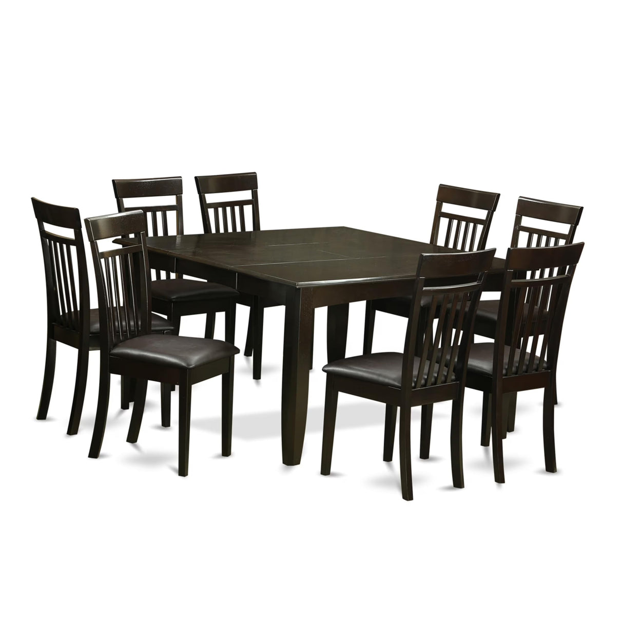 East West Furniture PFCA9-CAP-LC 9 Piece Kitchen Table Set Includes a Square Dining Table with Butterfly Leaf and 8 Faux Leather Dining Room Chairs, 54x54 Inch, Cappuccino East West Furniture