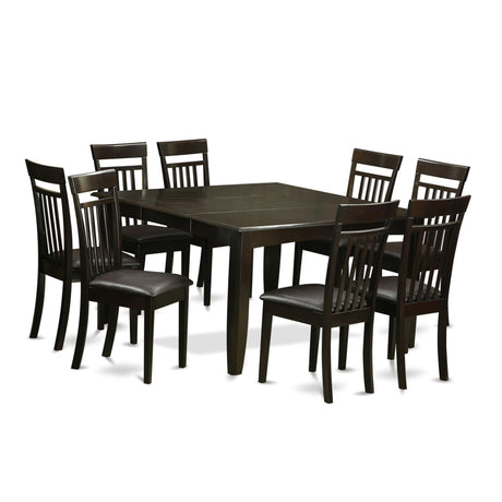 East West Furniture PFCA9-CAP-LC 9 Piece Kitchen Table Set Includes a Square Dining Table with Butterfly Leaf and 8 Faux Leather Dining Room Chairs, 54x54 Inch, Cappuccino East West Furniture