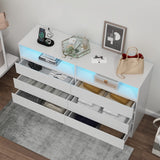 Loomie Drawers Dresser, White Drawer Dresser with Power Outlet, Accent Chests of Drawers with LED Light, Modern Storage Dresser for Bedroom, Living Room (White) Loomie