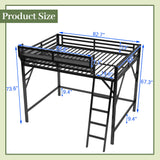 Queen Size Loft Bed with Storage Shelves & Soft Foam Ladder, Metal High Loft Bed with Large Under-Bed Space & Guardrail, Heavy-Duty Modern Beds for Adults Teens and Kids, No Box Spring Needed, Black Aurnienofus