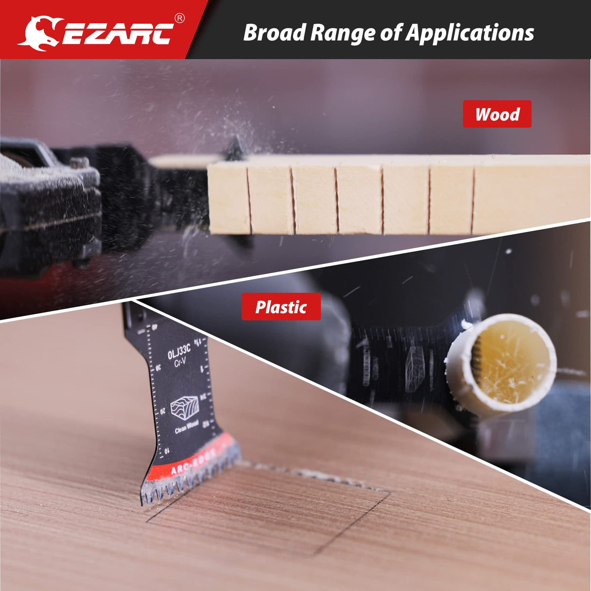 EZARC Japanese Tooth Oscillating Saw Blade, 5 PCS Arc Edge Oscillating Multitool Blades Clean Cut for Wood, Plastic EZARC