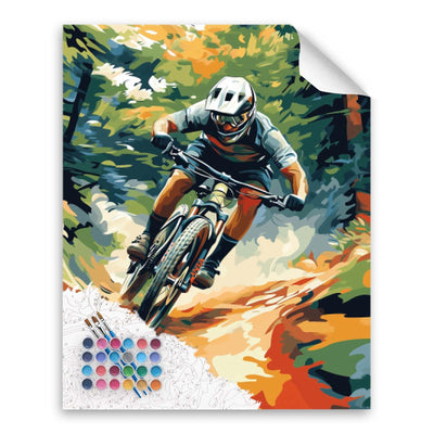 Cawpom Mountain Biking Paint by Numbers Kit for Adults, Bike Racing Paint by Number, Mountain Bike Acrylic Painting for Sports Lovers Gift & Home Wall Decor - Landscape(16x20inch, No Frame)