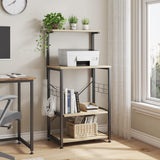 Bestier Bakers Rack, 4-Tier Microwave Stand Coffee Bar Table on Wheels, Utility Storage Rack with Sliding Shelf & 10 Side Hooks for Kitchen, Living Room, Dining Room, Oak Bestier