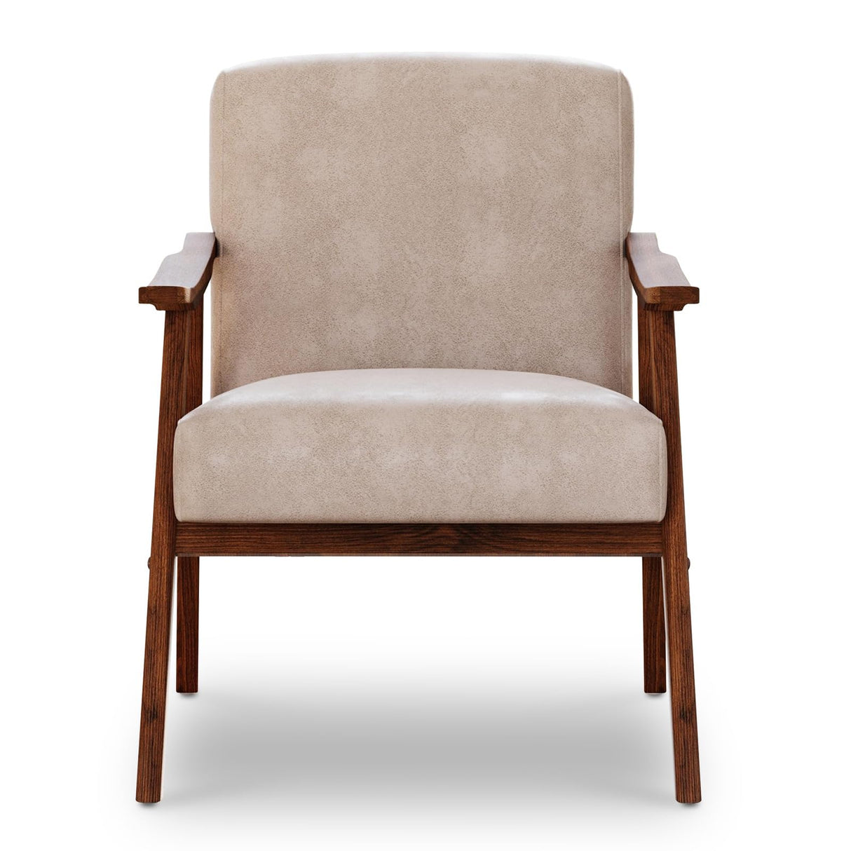 COCONINO WJ Mid Century Accent Chair, Boho Farmhouse Accent Chairs for Living Room, Retro Single Lounge Reading Armchair with Solid Wood Frame (Polyester Fabric in Light Camel) COCONINO WJ