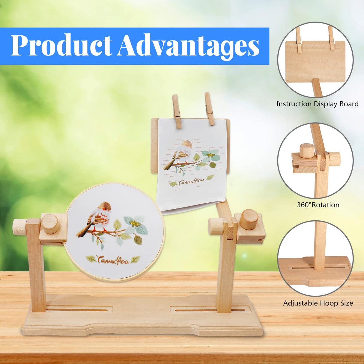SolidGnik Embroidery Stand, Adjustable Embroidery Hoop Holder, Cross Stitch Stand with Embroidery Kit and 3PCS Embroidery Hoops SolidGnik