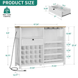 DWVO 47" LED-Illuminated Wine Bar Cabinet with Power Outlets - Modern Storage & Drawer in Washed White DWVO
