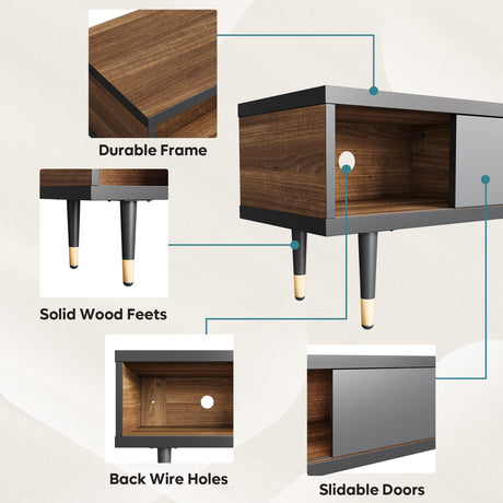 Bestier Mid Century Modern TV Stand for 85 inch tv, Entertainment Center with Storage and Sliding Doors, 2 in 1 Long TV Cabinet for Living Room, Ancona Walnut Bestier