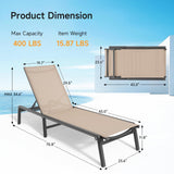 ONBRILL Aluminum Chaise Lounge Chair Outdoor, Foldable & Assembly Free Outdoor Lounge Chair with 5 Position Adjustable Backrest, Patio Pool Lounge Chairs for Outside Poolside Beach Lawn, 1PC, Khaki ONBRILL