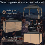 Yardsight 10' x 14' Hardtop Gazebo, Aluminum Frame Pavilion with Galvanized Steel Double Roof Heavy Duty Permanent Gazebo with Mosquito Netting and Privacy Curtain for Patio, Garden, Lawn. Yardsight