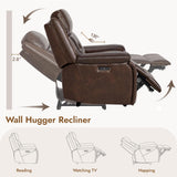 Watson & Whitely Genuine Leather Power Recliner Chair for Adults, Wall Hugger Recliner with Power Headrest, Cup Holders & Charging Ports, Electric Reclining Chairs for Living Room, RV, Dark Brown Watson & Whitely