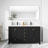 LUCKWIND 60" Bathroom Vanity with Sink, Modern Painted Bathroom Storage Cabinet with Ceramic Basin Sink Top, Faucet and Drawers, Mirror is Not Included, Black LUCKWIND