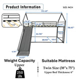 PVWIIK Twin Size House Bunk Bed with Slide & Ladder for Girls/Boys/Teens,Heavy Duty House Bunk Bed Frame w/Metal Slat Support,No Box Spring Needed,Black PVWIIK