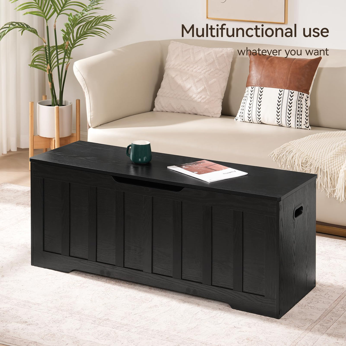 VANKILEY 47.2" Storage Chest Extra Large,Storage Trunk with 2 Safety Hinges,Wooden Storage Bench,Shoe Bench,47.2x15.7x19.1 Inch,Easy Assembly,Storage Bench for Bedroom,Living Room,entryway(Black). VANKILEY