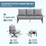 Amopatio Patio Furniture Set, Outdoor Furniture Set with Swivel Chair, 5 Pieces Patio Conversation Sets with 5.75" Extra Thick Cushion Include Waterproof Covers for Poolside Deck, Grey Amopatio