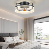 BYKISTOK Ceiling Fans with Lights - 13" Bladeless Flush Mount Ceiling Fans with Remote and Led Light, 3CCT 6 Speeds 2 Timer, Black Low Profile Ceiling Fan Light for Modern Indoor Bedroom BYKISTOK