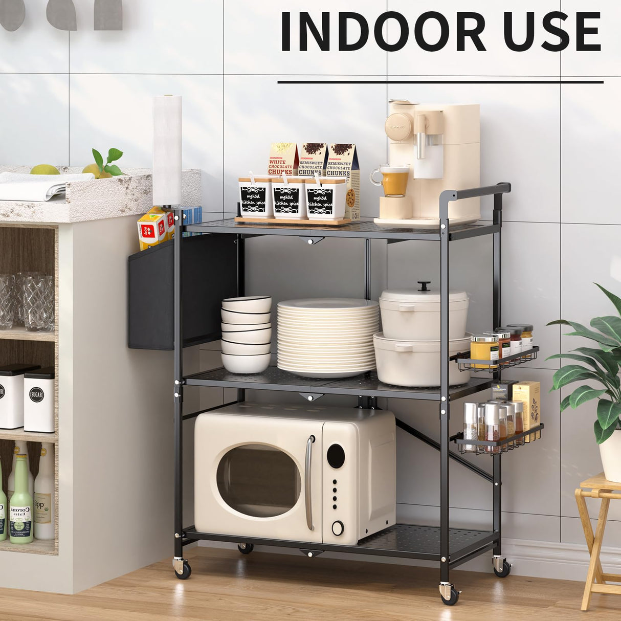 DTUQYX Foldable Outdoor Grill Cart with 3-Tier,Grill Cart,Grill Table for Outside with 2 Total Lock Casters，Pizza Oven Stand Table，Rolling BBQ Table and Folding Kitchen Island, Black DTUQYX