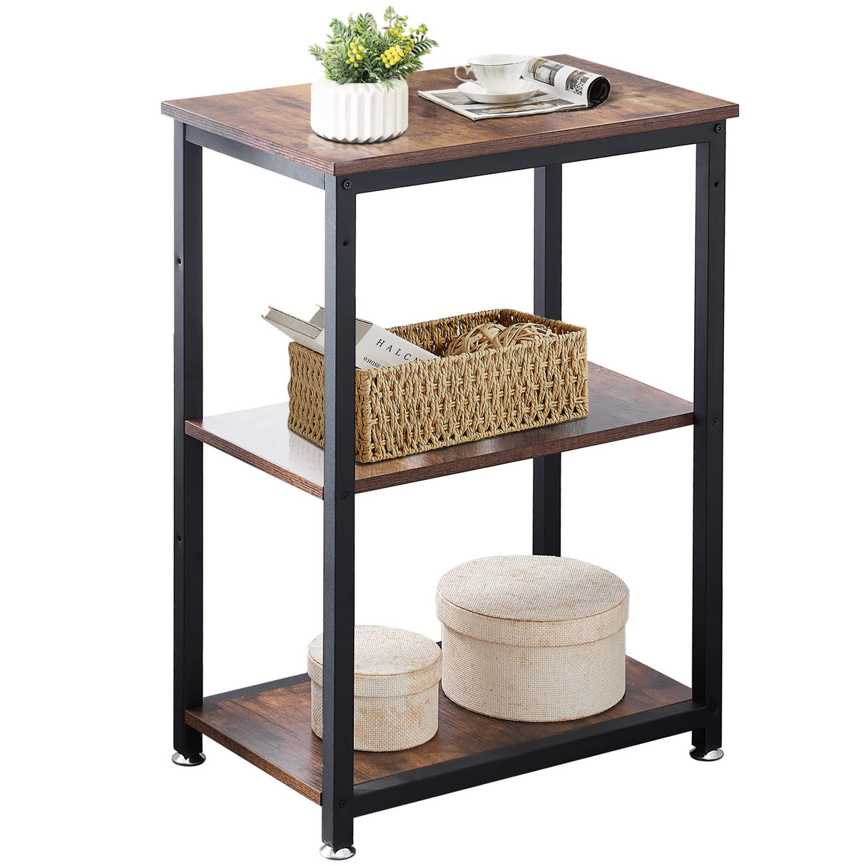 VECELO Tall End Side Table,30" Height Nightstand with 3-Tier Storage Shelf for Living Room Bedroom Office Hallway Study VECELO