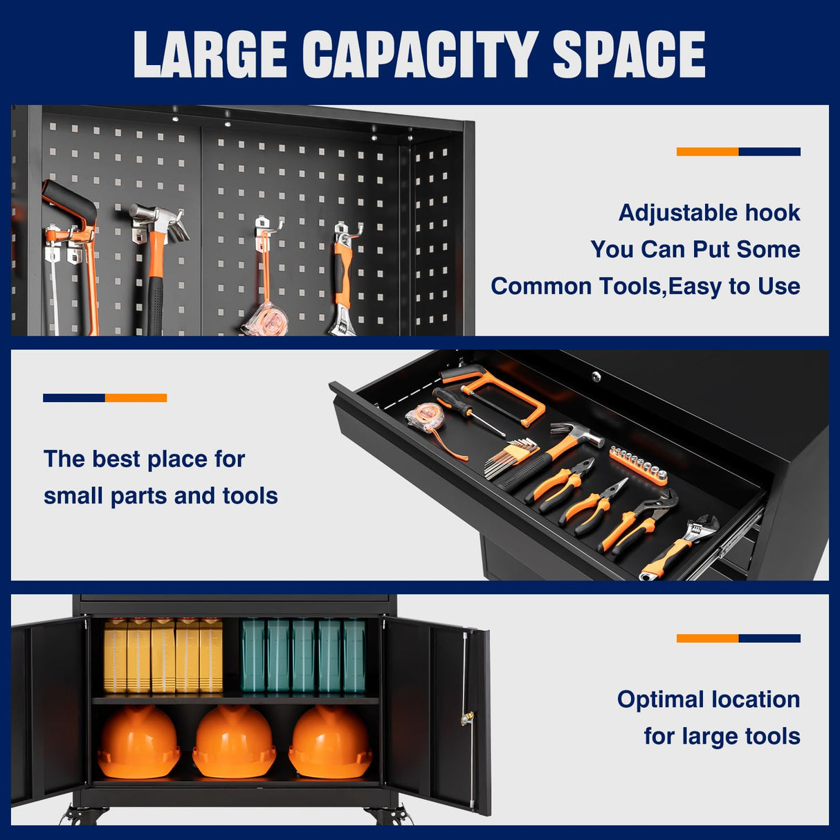 Yizosh Metal Garage Storage Cabinet with Wheels,3-Drawer Rolling Tool Cabinet with 2 Door and Adjustable Shelves,- 71" Steel Tool Cabinet for Warehouse,Garage,Workshop Yizosh
