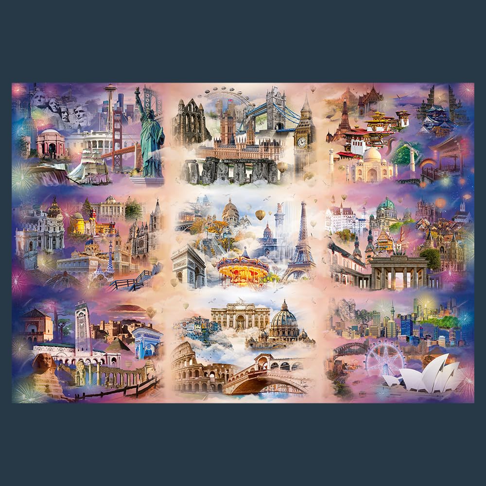 Trefl Cities Beyond The Clouds 13500 Jigsaw Puzzle Prime 78"x54" Large Jigsaw with Famous Landmarks, Collage, Thick Cardboard, BIO, ECO, Creative Fun for Adults and Children from 12 Years Old