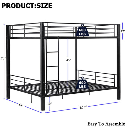 Tenouvos Higher Quality & Stronger Metal Queen Size Bunk Bed for Kids Adult, Heavy Duty Queen Over Queen Bunk Beds Frame with Built-in Ladde & Guard Rails for Kids Adult Teens, Quick Assembly, Black